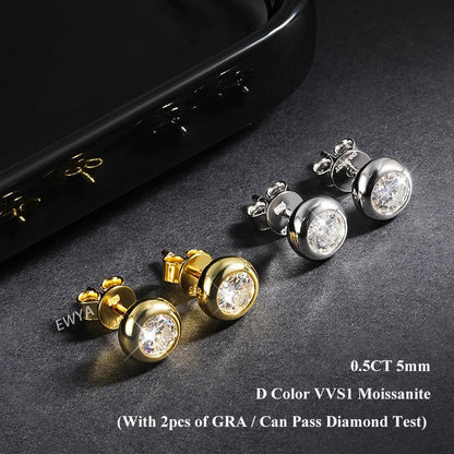 Oval Round Bezel 0.5CT Moissanite Stud Earrings for Women 925 Silver Plated 18k Pass Diamond Test Bubble Ear Jewelry Gift