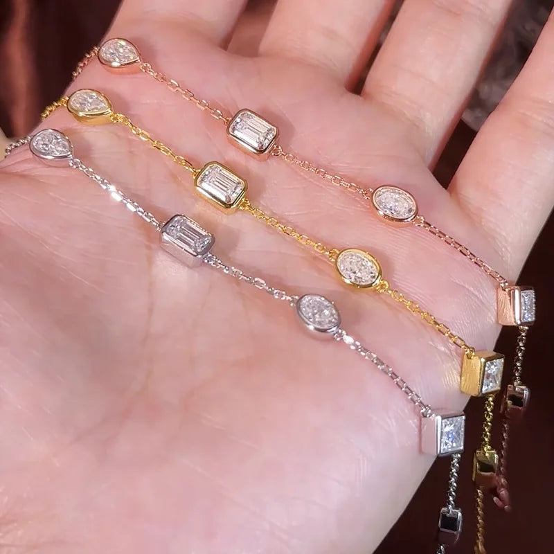 0.5CT Oval/Pear/Heart Moissanite Bracelets Earrings Set S925 Silver Plated 18K Gold Wrist Chain for Women Fine Jewelry