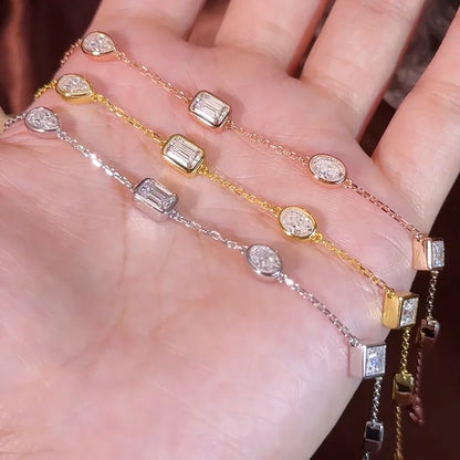 0.5CT Oval/Pear/Heart Moissanite Bracelets Earrings Set S925 Silver Plated 18K Gold Wrist Chain for Women Fine Jewelry