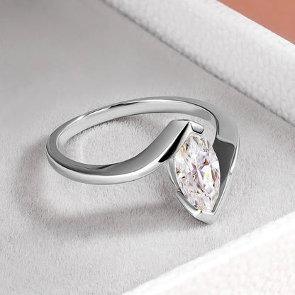18K Plated 1CT Marquise Cut Moissanite Solitaire Ring for Women 100% 925 Sterling Silver Lab Diamond Weddind Band Bride