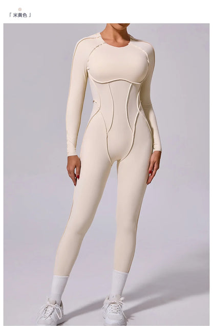 Women's High Elasticity Sports Bodysuit Kit Yoga Fitness Jumpsuit Open Back Hip-Lift Outdoors Gym Workout Sexy Fitness Outfit