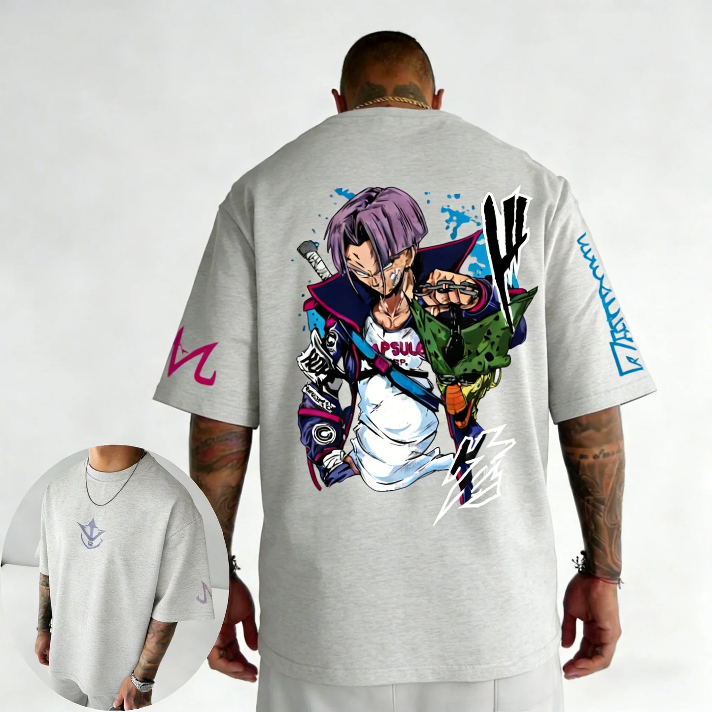Anime Oversized Cotton T-shirt Summer New Torankusu Printed Men's and Women's Street Hip-hop Loose Casual Top
