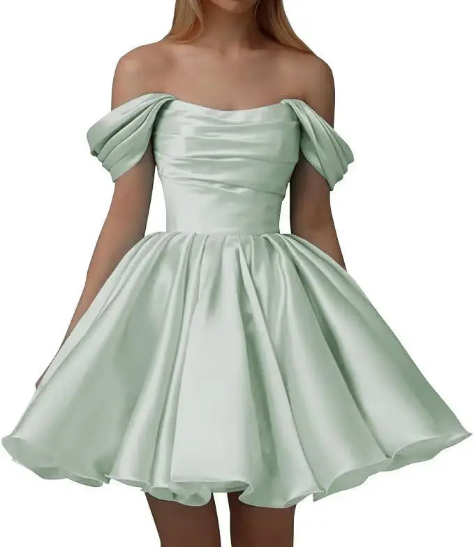 Off the Shoulder Satin Homecoming Dresses for Teens Short A Line Cowl Neck Prom Cocktail Party Gowns HOCO Girls School Dress