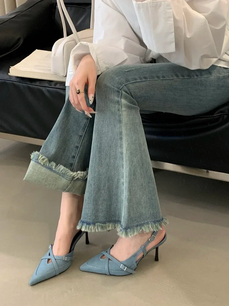 Sexy Street Style Buckle Strap Women Pumps Elegant Pointed Toe Thin Low Heels Slingback Banquet Party Shoes