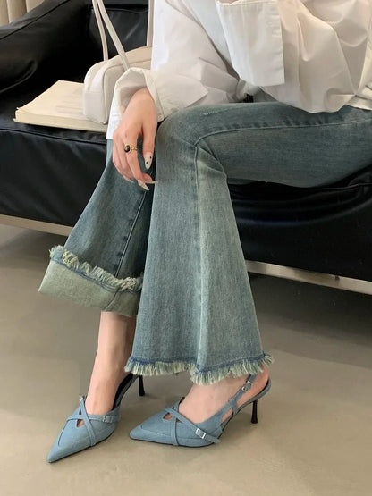 Sexy Street Style Buckle Strap Women Pumps Elegant Pointed Toe Thin Low Heels Slingback Banquet Party Shoes