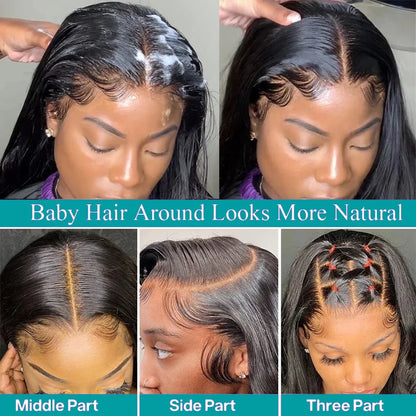 40 Inch 13x6 Hd Lace Frontal Wig 200% Density Brazilian Straight 13x4 Lace Front Human Hair Wigs Natural Hairline Bleached Knots