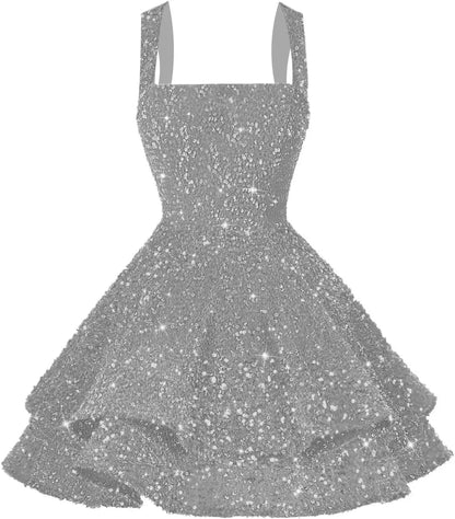 Vestidos de formatura curtos de lantejoulas para adolescentes 16 sessões de fotos Vestido de festa em camadas Vestido de coquetel Vestido de noite Vestido de formatura