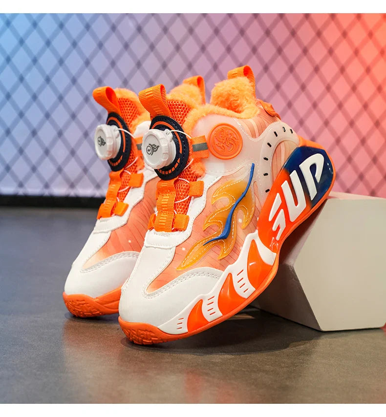 New autumn/winter 2025 children's basketball shoes with waterproof leather surface and training sports shoes for boys and girls