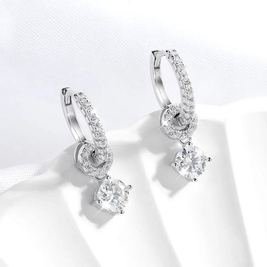 1ct White Gold Plated Moissanite Drop Earring for Women Sparkling Wedding Jewelry 100% 925 Solid Silver Earring Wholesale