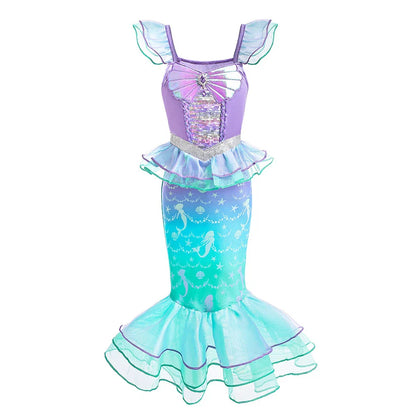 Ariel Cosplay Princess Costume Kids Cartoon Printed Dress Girls Halloween Children Carnival Birthday Party Clothes