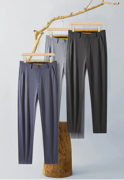 Men Spring Summer Thin Formal Dress Pants High Quality Elastic Waist Business Casual Suit Trousers Work Office Black Long Pants