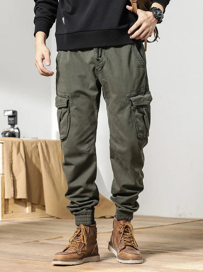 2023 New Multi-Pockets Winter Cargo Pants Men Fleece Liner Thick Warm Slim Fit Joggers Streetwear Casual Cotton Thermal Trousers