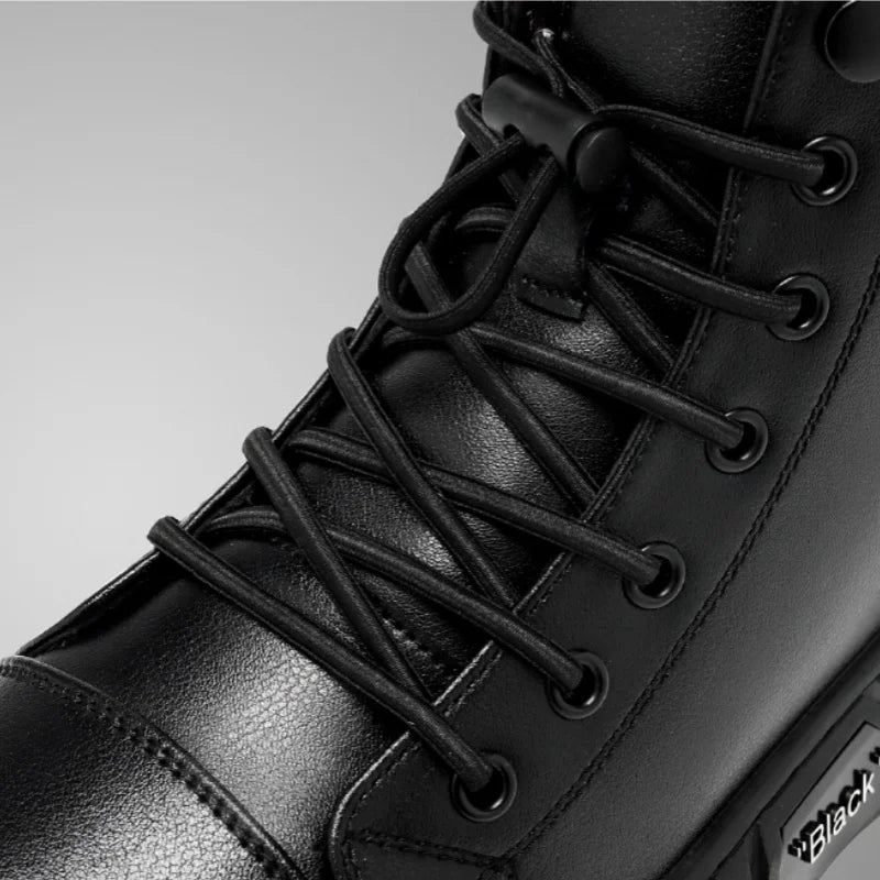 Black Leather Men Ankle Boots Winter Outdoor Casual Shoes No-slip High Top Male Work Shoes High Quanlity Light Man Chelsea Boots