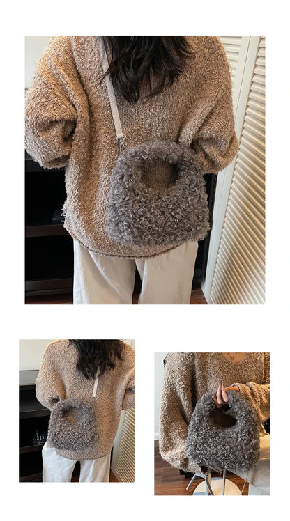 Plush Sweet Shoulder Bags for Women Cute Autumn and Winter 2025 New Versatile Fashion Large Capacity Women's Handbags