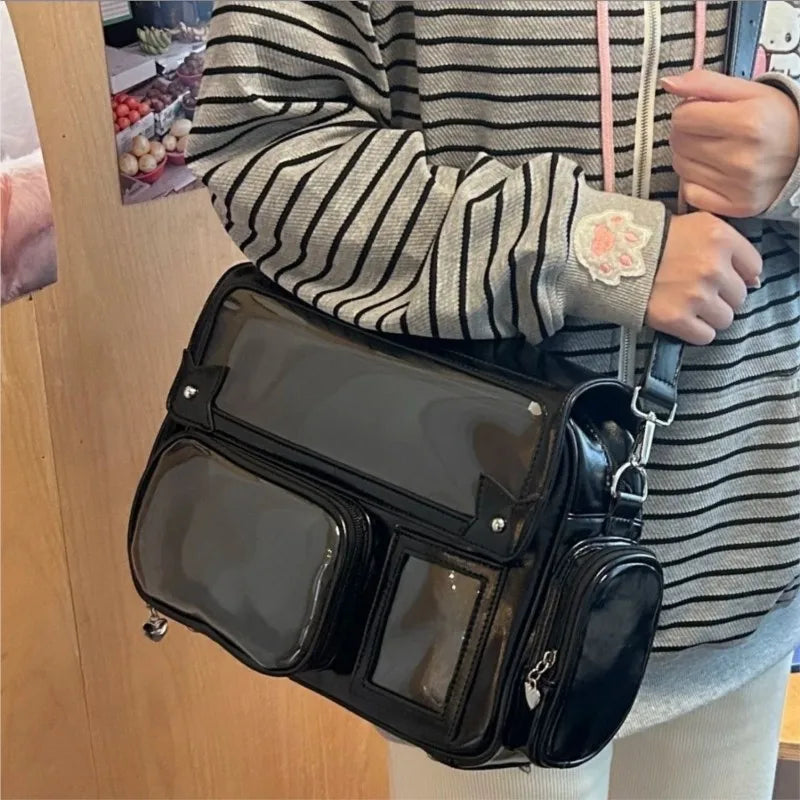 Japanese Solid Color Backpack Women Square Leather Y2K Mochilas Mujer Harajuku Large Capacity Ita Bag Anime Handle Crossbody