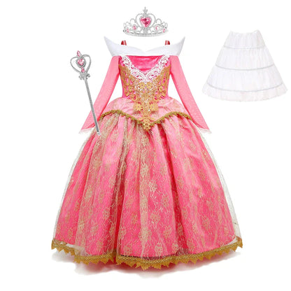 Girls Sleeping Beauty Aurora Princess Halloween Cosplay Dress Off Shoulder Kids Gift Carnival Party Fancy Princess Clothing