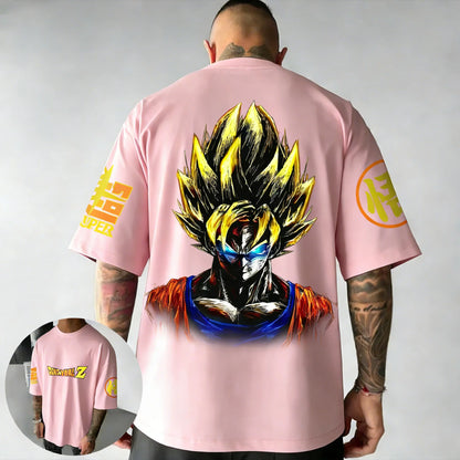 Anime Cotton T-shirt Summer New Super Saiyan Printed Men's Street Hip Hop Loose Casual Short Sleeve Top