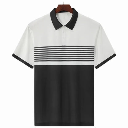 Striped Polo Shirt Men Plus Size 1XL-7XL 110-180kg Short Sleeve T-Shirt Loose Polos Oversized Tops Grey White Big Male Clothing