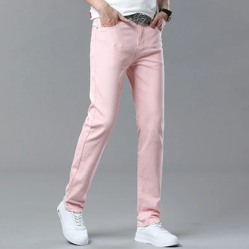Straight Fashion Men's Jeans Solid Color Casual Business Stretch Washed Denim Trousers Breathable Streetwear Trendy Male Pants