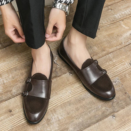 Men leather formal monk strap shoes slip on double buckle loafers large size 48