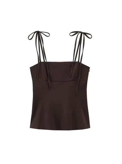 Women's Fashion Tank Top with Bows Straight Neck Thin Straps Female Camis Mujer  Stylish Summer Top