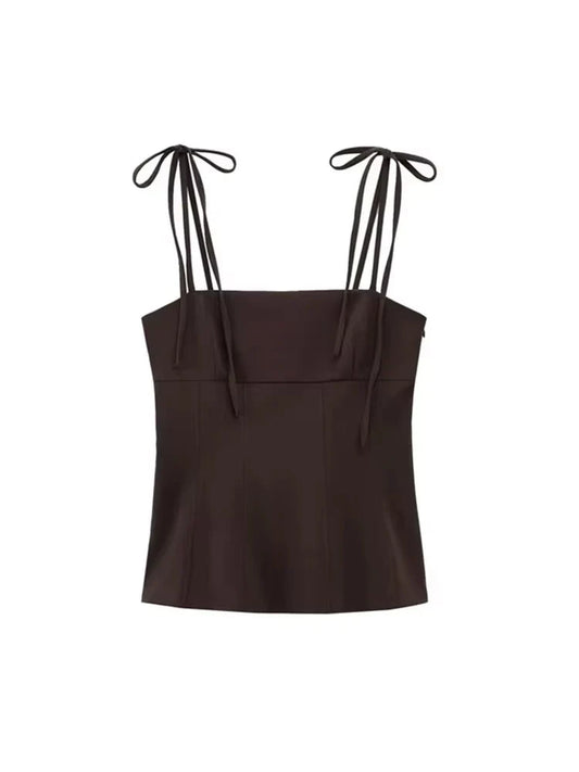 Women's Fashion Tank Top with Bows Straight Neck Thin Straps Female Camis Mujer  Stylish Summer Top