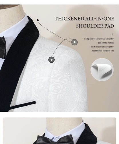 Male Groom Wedding Blazers Retro carving figure Party Dress Tuxedo Prom Suit Fashion Slim Fit (jacket+Vest+Pants）