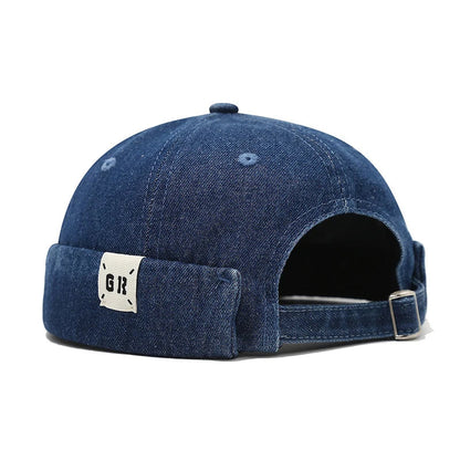 Denim Docker Cap Without Visor Letter Label Brimless Caps Adjustable Solid Color Hats Unisex Adult Retro Hip Hop Street