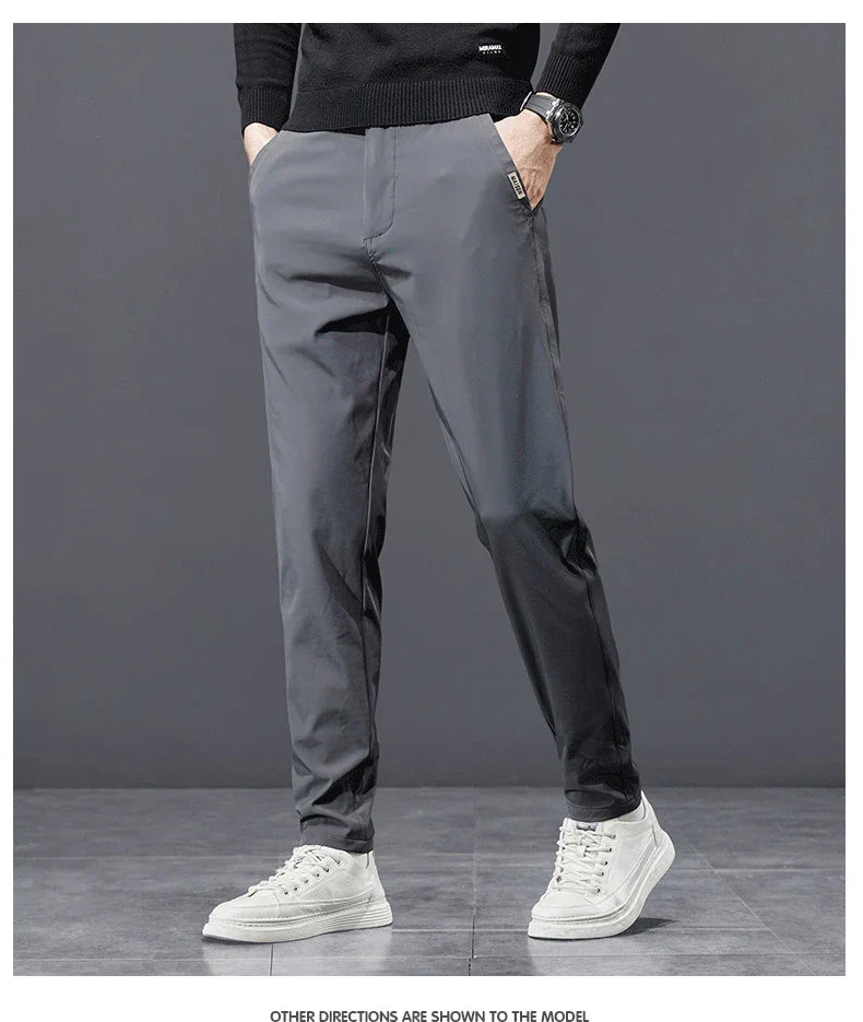 Spring Autumn Men's Golf Casual Pants Solid Color Elastic Waist Design Business Trousers Straight Stretch Korean New Male Pants