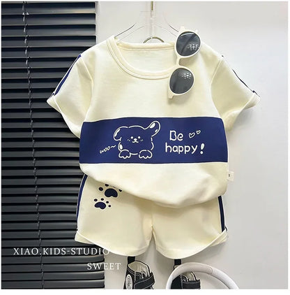 2026 New Kids Short Sleeve Suit Striped Girls Boys Set Summer Tops +short Baby Clothes Children's Wear