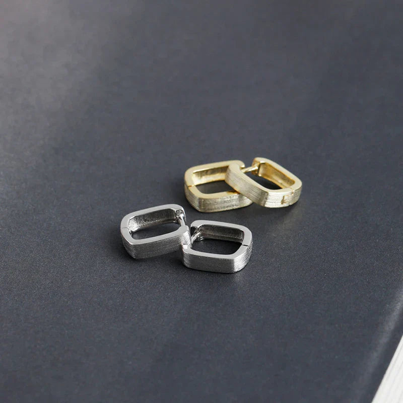 925 Sterling Silver Fashion Matte Square Ear Clasps for Women European Statemnet Gold Huggies Hoop Earring Jewelry Gift