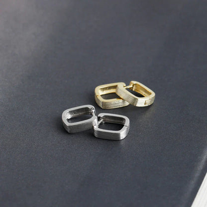 925 Sterling Silver Fashion Matte Square Ear Clasps for Women European Statemnet Gold Huggies Hoop Earring Jewelry Gift