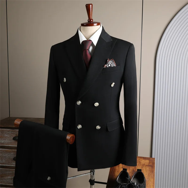 New Classic Business Men's 2-Piece Suit Jacket Pants Slim Fit Groom Formal Event Men Clothing Temperament Wedding Dating Office