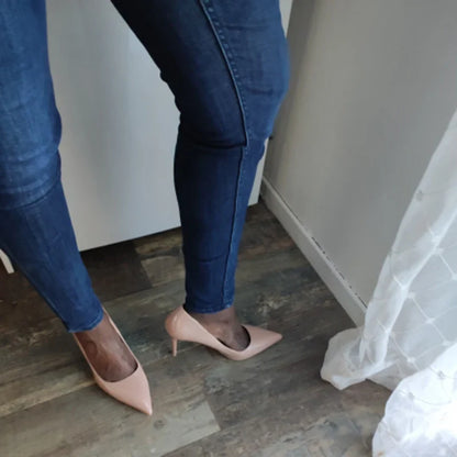 Women 7.5cm 10.5cm High Heels Wedding Bridal Classic Pumps Lady Scarpins Metallic Leather Low Heels Stiletto Nude Office Shoes