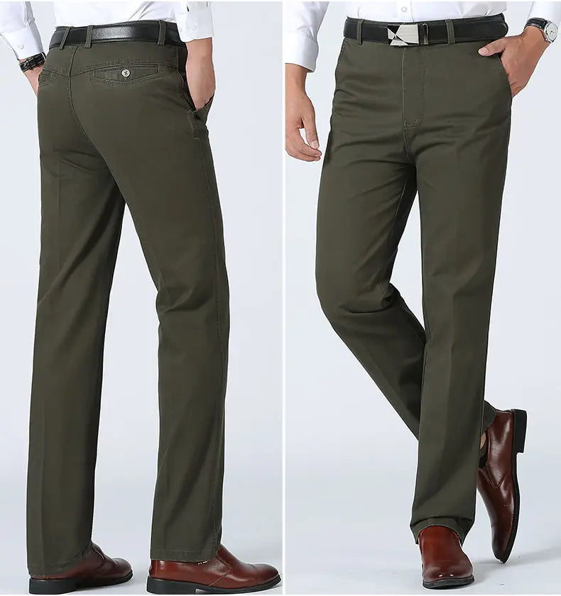 Men's 100% Cotton Summer Thin Pant Autumn Thick Classic Solid Casual Bland High Waist Trousers Business Office Cargo Pants Cheap