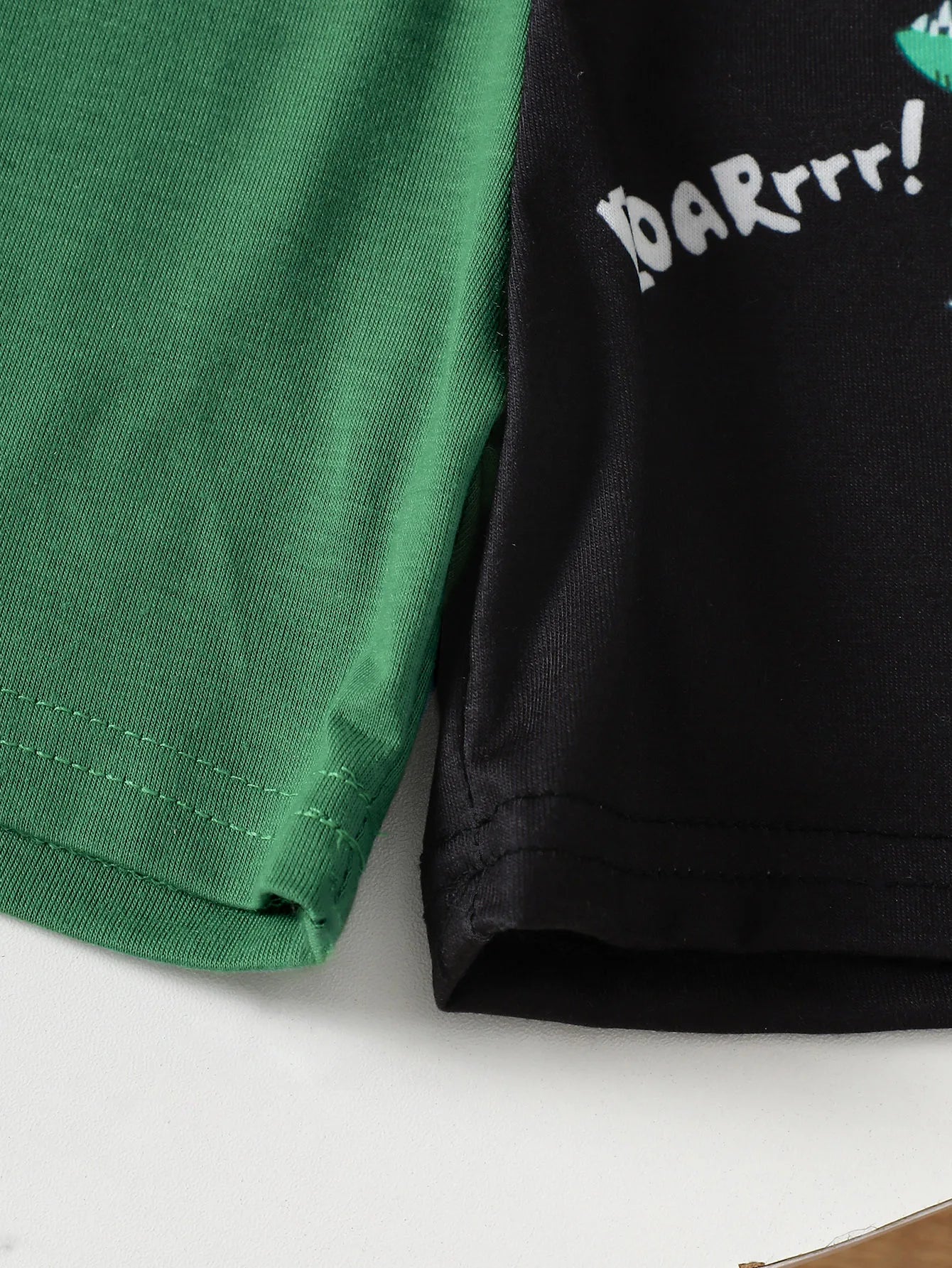 Boys Summer Clothes Set Dinosaur ROAR Print Color Block T-shirt Shorts 2Pcs Toddler Kids Breathable Sporty Casual Outfit