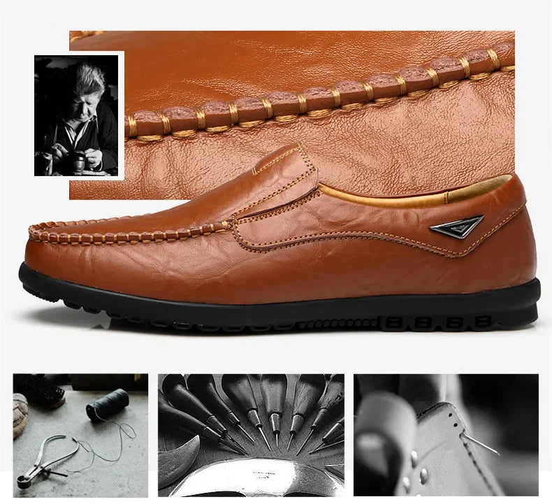 Leather Men Casual Shoes Breathable Soft Mens Loafers Italian Brand Moccasins Slip on Black Driving Shoes Plus Size 37-47