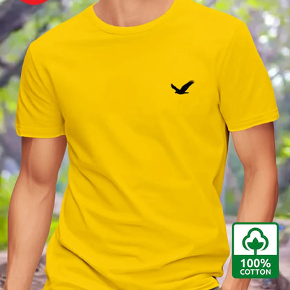 Men's Summer 100% Cotton Eagle Graphic Printed Fashion Sports and Leisure Loose Round Neck Short Sleeve T-shirt Top