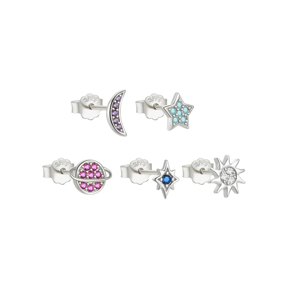 CANNER Set Double Layer Smooth Classic Hoop Earrings For Women 925 Sterling Silver Ins Flower Color Zircon Earrings Fine Jewelry