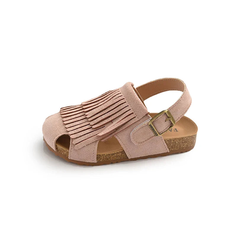 2025 Summer New Girls' Sandals Korean Style Tassel Princess Shoes Frosted Leather Hollow Sandals Comfortable 23-31