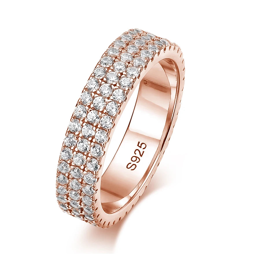 Full Moissanite Ring 925 Sterling Sliver Plated 18k Eternity Band Hip Hop Rings for Woman Man Party Sparkling Jewely