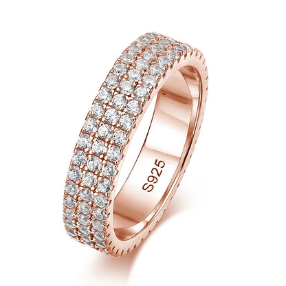 Full Moissanite Ring 925 Sterling Sliver Plated 18k Eternity Band Hip Hop Rings for Woman Man Party Sparkling Jewely