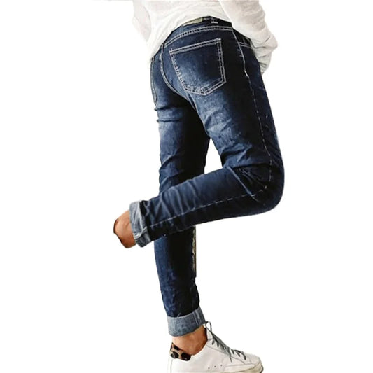 Calça Jeans de Cintura Alta Azul Lavada Solta Reta Estilo Vintage Streetwear
