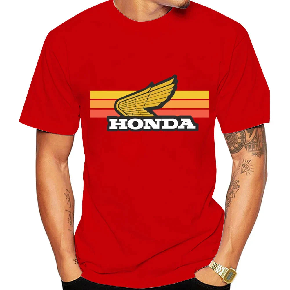 Sunset Retro Men's T-shirt Summer Short-Sleeve Women's T-shirt 2025 New Fashionable 100% Cotton Couple Motorcycle Top