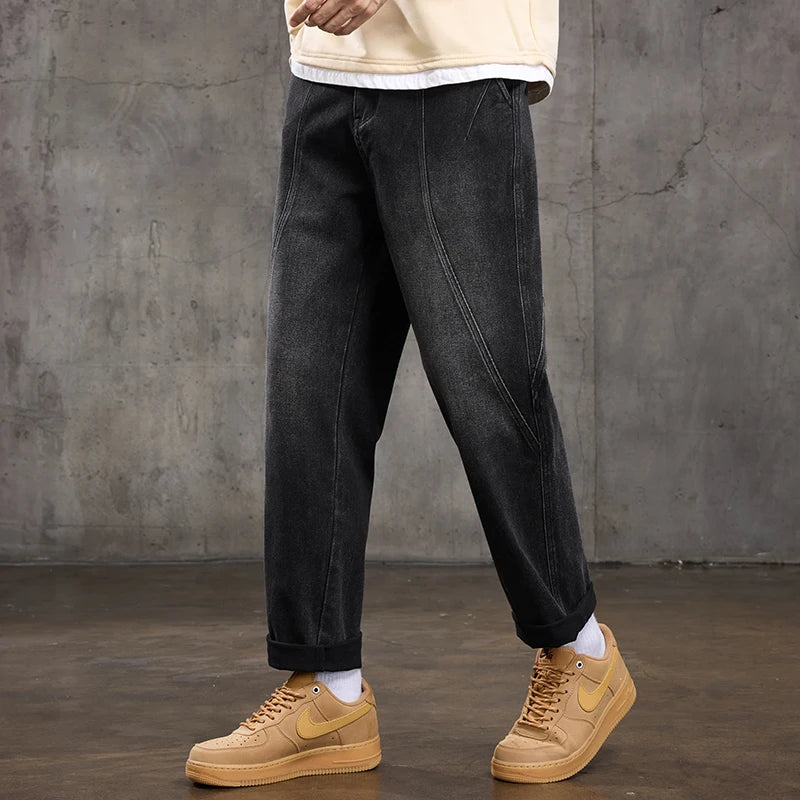 Trendy Loose Straight Casual Jeans Long Pants American Style Spring Autumn Loose Straight Cone Shape Jeans for Casual Wear