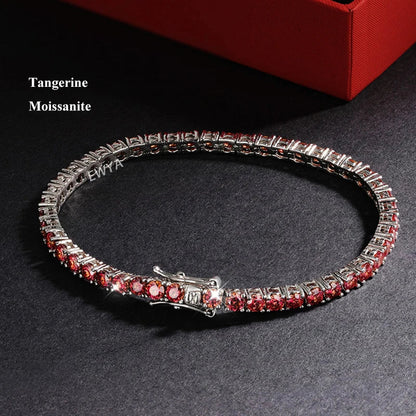 GRA Certified Tangerine Blue Full 3/4/5/6.5MM Moissanite Tennis Bracelet for Women Men S925 Silver 23cm Link Bracelets Gift