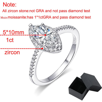 1CT Marquise Cut Certified Moissanite Rings for Women Simulated Diamond Wedding Band S925 Sterling Silver Jewelry