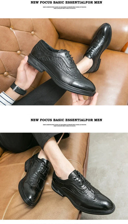 Men Suit Casual Shoes Luxury Men Brogue Dress Shoes Formal Business Leather Shoes Men Brown Wedding Italian Banquet Shoe Size 46