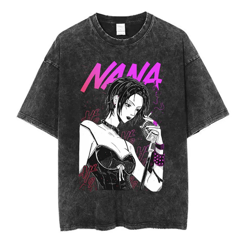 Nana Osaki Japanese Anime Vintage Washed T-shirt Men's Women Clothing Harajuku Short Sleeve T-shirts 100% Cotton Casual T Shirts