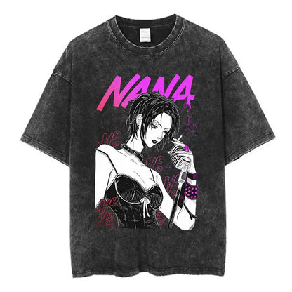 Nana Osaki Japanese Anime Vintage Washed T-shirt Men's Women Clothing Harajuku Short Sleeve T-shirts 100% Cotton Casual T Shirts